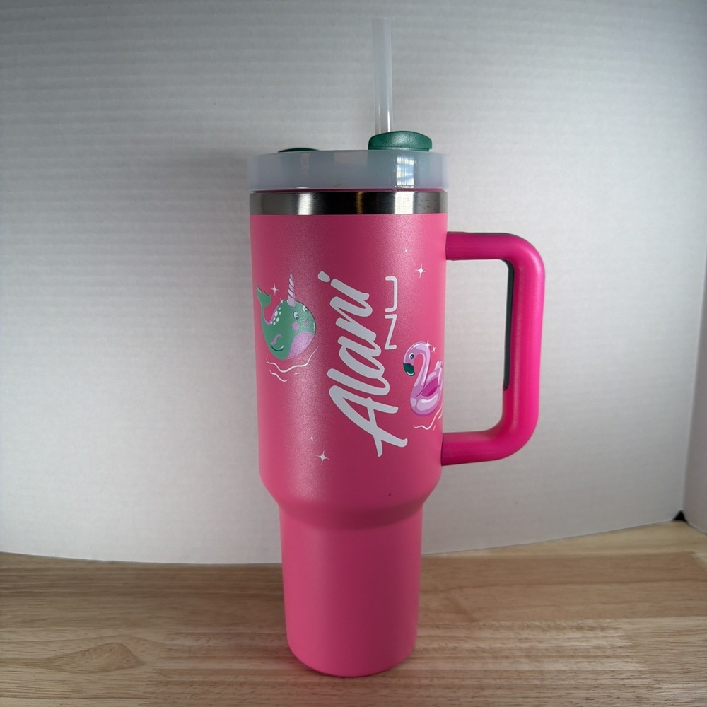 Alani Nu Pink Insulated Stainless Steel Tumbler 40oz Slide Lock Lid Flamingo